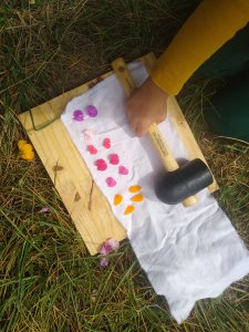 Pétales de fleurs pour frappage de plantes, Hapazome ou tataki-zomé