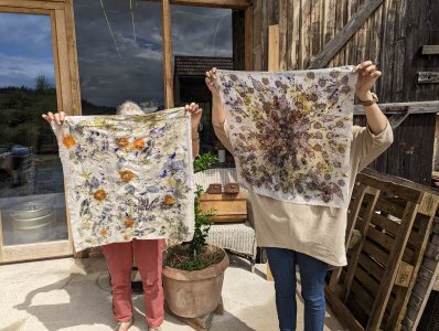 Cours ecoprint et tataki-zomé à l'atelier ADN Laine, 71220 Pressy Sous Dondin, en bourgogne du Sud